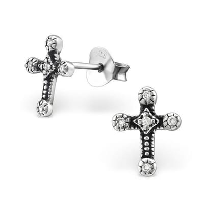 Montebello Oorbellen Anhar White - 925 Zilver Geoxideerd - Kruis - 7x9mm