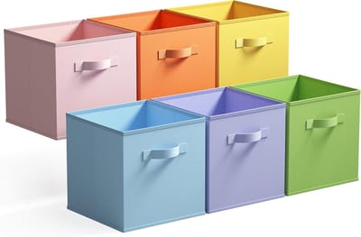 Famanu – Kubus opbergdozen - 6 Pak stoffen opbergkubussen 27 x 27 cm - opvouwbare opbergkubus met handvat opbergen en organiseren - storage boxes - fabric storage cubes - Kleurrijke