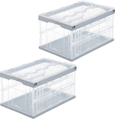 2x vouwkrat professioneel - transparant - boodschappenkrat - stapelbaar - 60 L