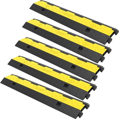 Rampe de Protection de Câble, 5 Paquets 2 Canaux Ralentisseur Hump en Caoutchouc Modulaire Capacité de Charge 11000 LBS, Rampe de Protection pour Câbles d'Alimentation Entrée de Garage