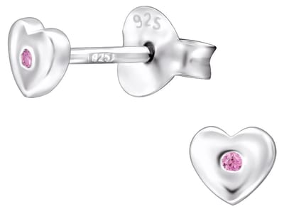 Joy|S - Zilveren hartje oorbellen - 4 mm - kinderoorbellen - zirkonia roze - oorknopjes