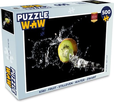 Puzzel Kiwi - Fruit - Stilleven - Water - Zwart - Legpuzzel - Puzzel 500 stukjes