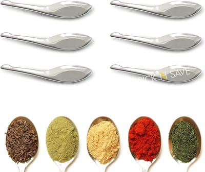 mini-maatlepels, roestvrij staal, perfect voor kruidenpotten, Masala Dabba kruidenlepel, opbergblikken, koffie, thee, specerijen, suiker, honing, melkpoeder, ijs - Set van 6