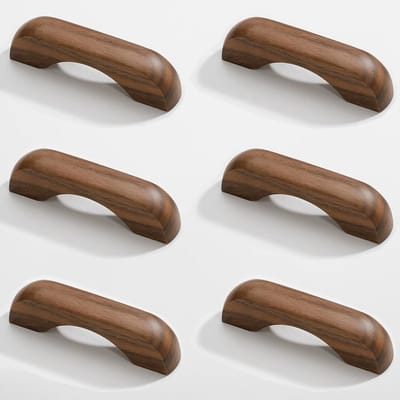 Houten Keuken Kast Handgrepen Set van 6, 96mm Gatafstand, Ideaal voor Keukenkasten en Lades, Walnoot Hout