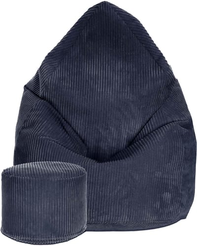 DreamRoots Zitzak voor Volwassenen of Kinderen – Corduroy Beanbag met Voetsteun en Afneembare Hoes – Inclusief Vulling – 80x80x120 cm – Blueberry Pie