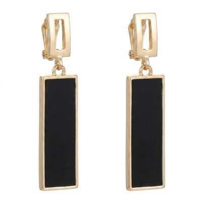 Zwarte oorclips dames rechthoekige hanger clip on oorbellen zonder gaatjes geometrische hangende oorclips zwart design niet doorboorde oorbellen statement sieraden minimalistisch