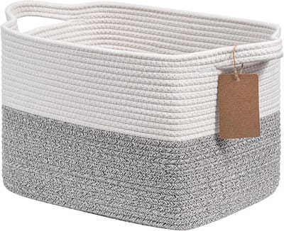 Opbergmand Kinderen, Opbergmanden, Organizer Manden, Katoenen Mand voor Regal, Badkamer, Kleine Opbergmand, 34x28x24cm, Grijs