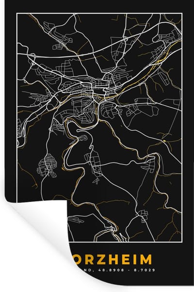 Muurstickers - Sticker Folie - Pforzheim - Goud - Plattegrond - Stadskaart - Duitsland - Kaart - 20x30 cm - Plakfolie - Muurstickers Kinderkamer - Zelfklevend Behang - Zelfklevend behangpapier - Stickerfolie