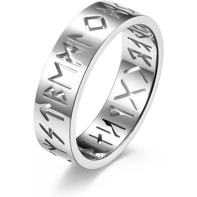 Amulette Odin ajourée nordique Bague rune vintage pour hommes Acier inoxydable Bague caractère Bijoux de mariage Charme Cadeau Saint-Valentin 9
