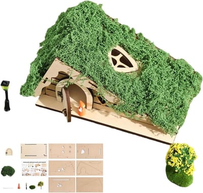 Houten bouwknutselset, splintervrije afwerking, 22 x 12,8 x 11,5 cm miniatuurschaal, boshuisbasis, houten bouwpakketten, gemakkelijk samen, voor kinderbureau en slaapkamer displays