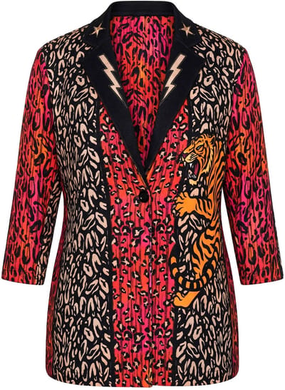 Angel of Style - Dames - Blazer basic pasvorm scuba dier tijgermotief - Zwart - Maat 42