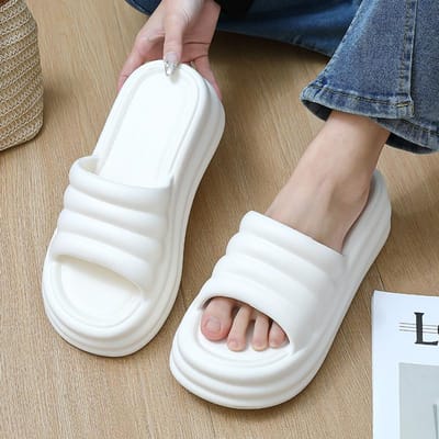 Roze Chunky Platform Slippers Dames Zomer Dikke Zool Wedge Hakken Sandalen voor Vrouw Antislip Buiten Flip Flops 40-41 wit