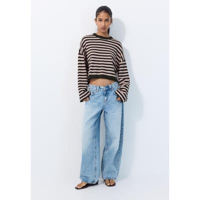 Stradivarius Cropped tricot trui met wijde mouwen  Kaki XS