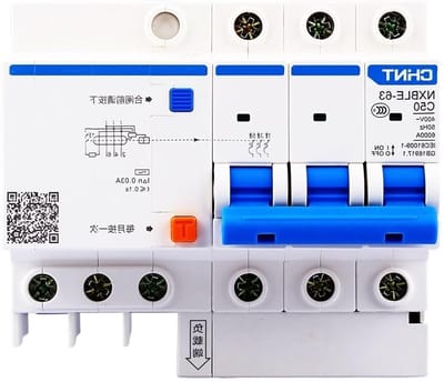 Aardlekschakelaar - Stroomonderbreker - Elektrische veiligheid - 3-polig model - 63 Ampère - Grijs