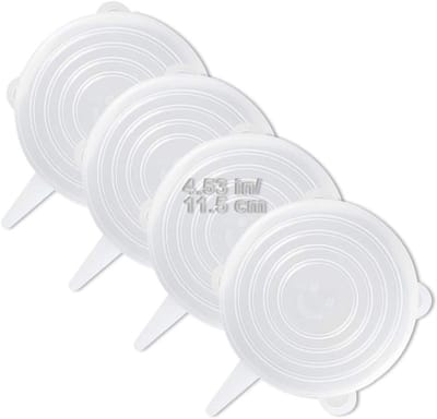 Famanu – Siliconen stretch deksels - 4-pack - herbruikbaar - stevige containerhoes - uitbreidbare voedselopslaghoezen - vaatwasser- en vriezerbestendig - 11,5 cm