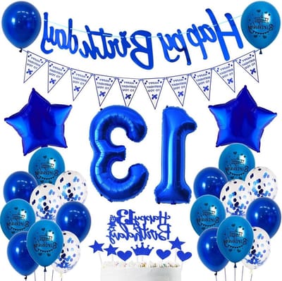Navy blauwe versiering voor de 13e verjaardag, ballonnen en decoraties voor jongens en meisjes, feestartikelen voor een onvergetelijke 13e verjaardag