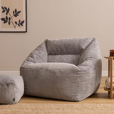 Zitzak Bank 75x90x75 cm Corduroy Lounge Stoel voor Volwassenen – Ergonomische Zitzak met Rugleuning & Armleuningen – Wasbare Hoes – Crème-Wit – Pauwhome
