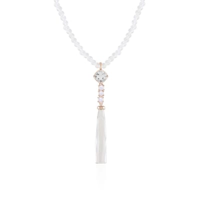 Cavill - Zilver Halsketting Roségoud Verguld - 9,45 ct Witte Kwarts Fancy Slijpsel & 0,99 ct Antiek Kussenslijpsel - Luxe Damesketting