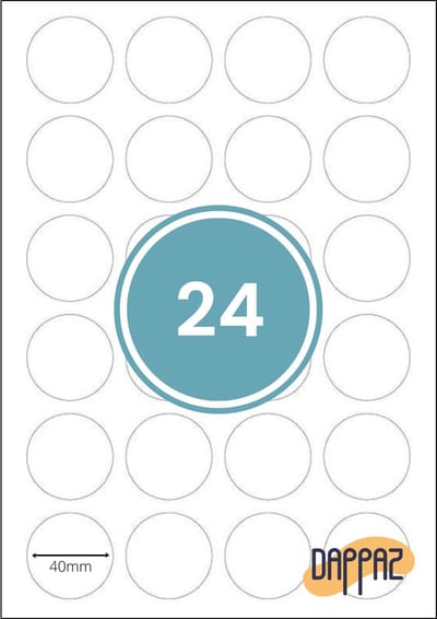 10 Stickervellen A4 Printetiketten 40 mm ROND Wit - 24 Stickers per Vel - Etiketten Stickers Papier Zelfklevend - Dappaz