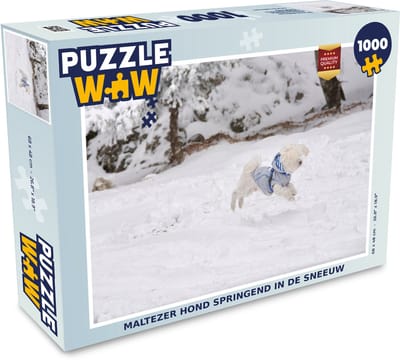 Puzzel Maltezer hond springend in de sneeuw - Legpuzzel - Puzzel 1000 stukjes volwassenen