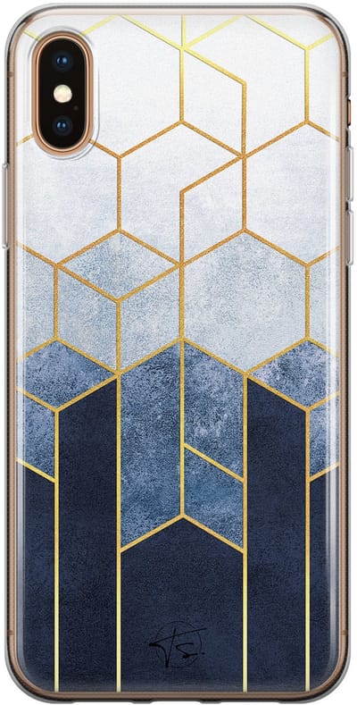 Hoesje geschikt voor iPhone Xs - Geometrisch fade art - Soft Case - TPU - Print - Blauw - Mooie Telefoonhoesjes