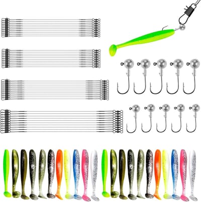 Complete Set van 72 Visaccessoires met 40 Draadleiders, 22 Aas en 10 Jigkoppen voor Beginners en Gezinnen - Ideaal voor Snoek, Baars en Forel Visserij