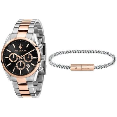 Maserati Attrazione Chronograaf Tweekleurig Roestvrij Staal Zwarte Wijzerplaat Kwarts R8853151003 Herenhorloge Cadeauset zwart