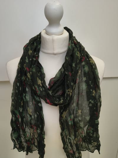 Lange dames sjaal Aliya-gebloemd motief-groen zwart rood bruin wit geel