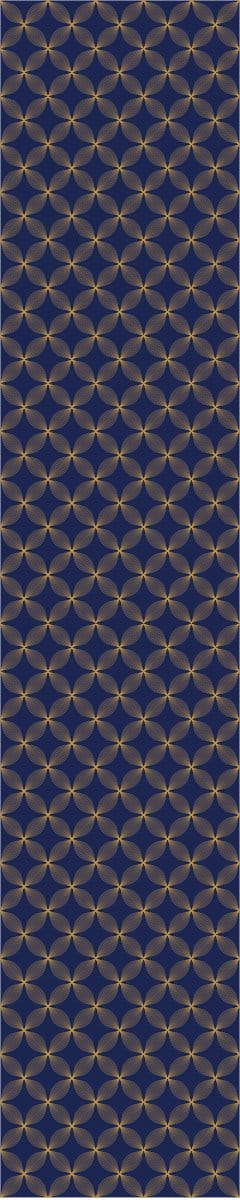 Voorgelijmd vliesbehang - RETRO MARINEBLAUW EN GELE ORNAMENTEN - 1 rol van 300x60cm