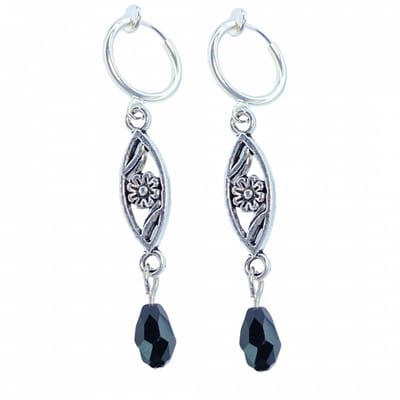 Klem oorbellen -zilverkleur- tibetaans -zwart- bloem-geen gaatje-Charme bijoux