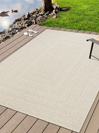 Buitentapijt met Jute Look – Rechthoekig met Vierkant Patroon – Natuurlijke Look – Weer- & UV-bestendig-240 x 340 cm