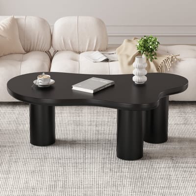 MODFU Salontafel 107x66x40,5 cm – Wolkvormig design met 3 cilindrische poten – Moderne woonkamer tafel – Stabiel & lichtgewicht – MDF zwart