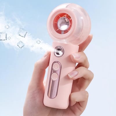 SnelShoppen - Roze Handventilator Oplaadbaar met Watersproeier, Mini USB Ventilator 2000 mAh, 4 Snelheden, Draagbare Turbo Ventilator voor Outdoor, Re