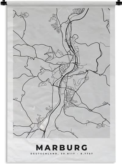 Wandkleed - Wanddoek - Stadskaart - Plattegrond - Kaart - Marburg - Duitsland - 120x180 cm - Wandtapijt