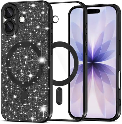 Hoesje geschikt voor Apple iPhone 17 - Techsuit Luxury Glitter Back Cover - Geschikt voor MagSafe - Zwart