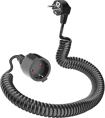 Spiraal verlengkabel 0,58 m tot 2 m, IP20, Schuko stekker & contactdoos, zwart