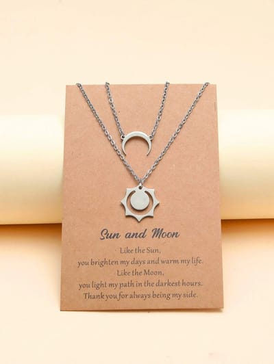 Vriendschapsketting voor 2 met Zon en Maan - Zilverkleurig - BFF Ketting op Cadeau kaartje - Pax Amare