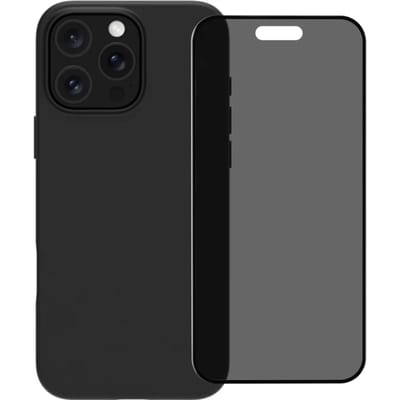 BlueBuilt Back Cover iPhone 16 Pro Zwart + Privacy Filter Screenprotector Glas