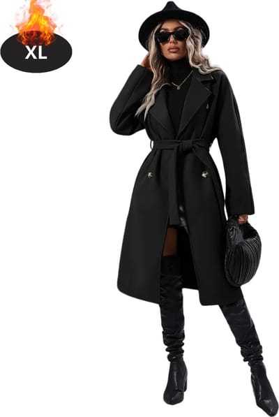Livano Mantel Dames - Tussenmantel - Jas - Mantelpakje - Trenchcoat - Overjas - Overcoat - Winter - Zwart - XL