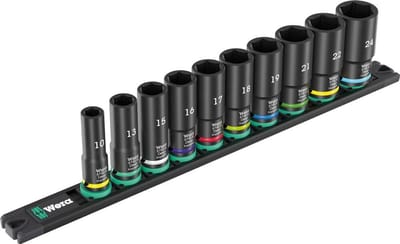 Dopsleutel Set 3/8 Inch Op Magneetstrip, 10 Stuks, Impaktor Technologie voor Impact Gebruik
