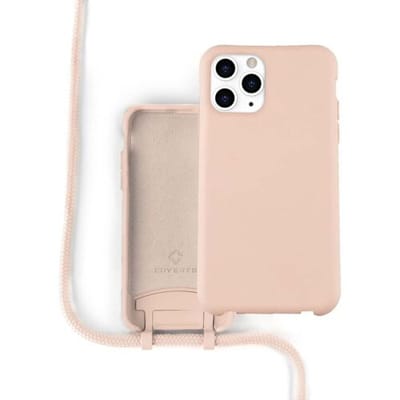 Coverzs Silicone case met koord - Telefoonhoesje met koord - Backcover hoesje met koord - touwtje - geschikt voor Apple iPhone 12 Pro Max - roze