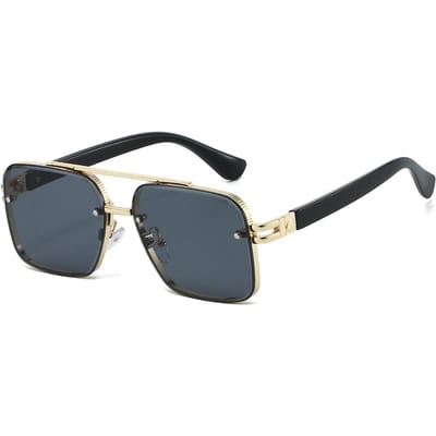 Vintage Vierkante Zonnebril Mannen Mode Dubbele Brug Casual Zonnebril Nieuw Trendy Luxe Merk Designer Buiten Zonnebrillen without case black