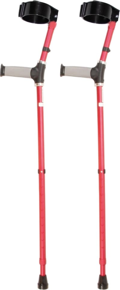 Premis - Elleboogkrukken - Standaard Softgrip - Verstelbaar - 75-100 cm - Paar - Gesloten Manchet - Mat Rood