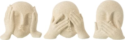 J-Line decoratie Gezicht Zien/Horen/Praten - polyresin - beige - 3 stuks
