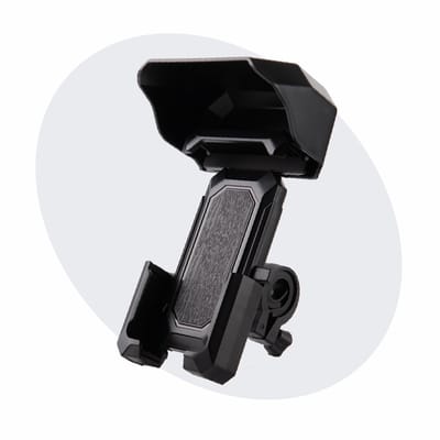 Voltano Protect Universele Telefoonhouder Fiets, Motor, Scooter Met Dakje Tegen Regen / Zon - Zwart - Stevige Grip Op Alle Hoeken - 360 Graden Draaibaar - Smartphone GSM Mobiel Houder - Phone Holder Bike