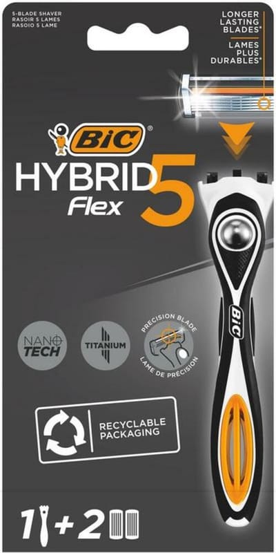 BIC scheermesjes - Hybrid 5 Flex Scheersysteem voor Mannen - Precisietrimmer en 5 beweeglijke Titanium Mesjes - 2 navulmesjes