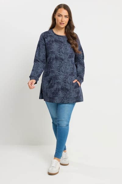 Yours Donkerblauw Sweatshirt Met Zak En Abstracte Print Size 44