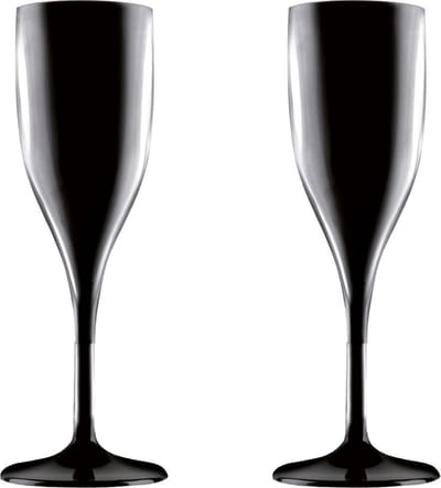 Champagne/prosecco flute - Set van 2x stuks - zwart - 150 ml - onbreekbaar kunststof - glazen - Champagneflutes - Champagneglazen