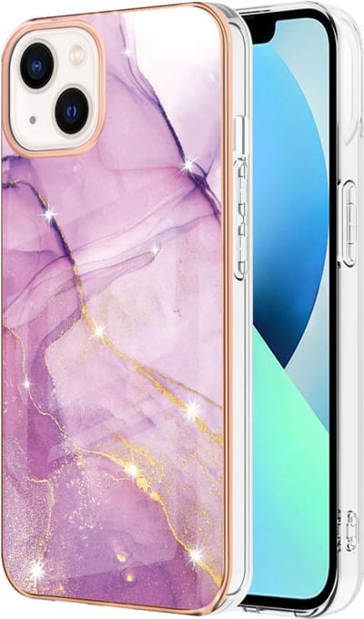 Peachy Marble Stone TPU hoesje geschikt voor iPhone 14 - paars