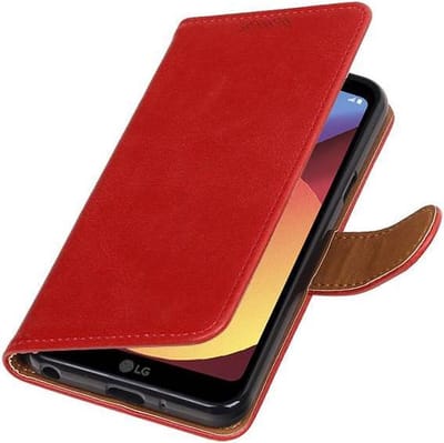 Zakelijke Book Case Telefoonhoesje Geschikt voor de LG Q8 - Portemonnee Hoesje - Pasjeshouder Wallet Case - Rood
